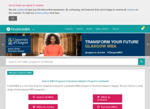 How findanmba.com looks like on a tablet such as an iPad.