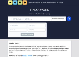 How findaword.co looks like on a tablet such as an iPad.