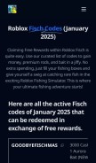 How fischcodes.info looks like on a mobile device such as an iPhone.