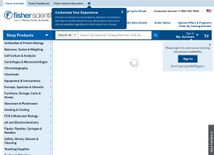 How fishersci.com looks like on a tablet such as an iPad.