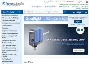 How fishersci.eu looks like on a tablet such as an iPad.
