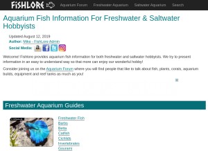 How fishlore.com looks like on a tablet such as an iPad.