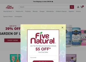 How fivenatural.com looks like on a tablet such as an iPad.