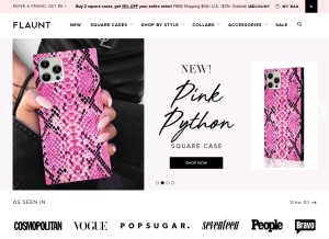 How flauntcases.com looks like on a tablet such as an iPad.