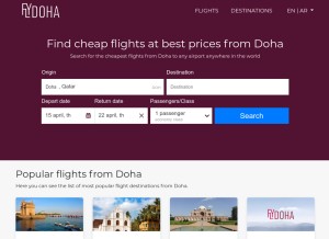 How flydoha.qa looks like on a tablet such as an iPad.