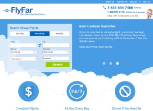 How flyfar.ca looks like on a tablet such as an iPad.