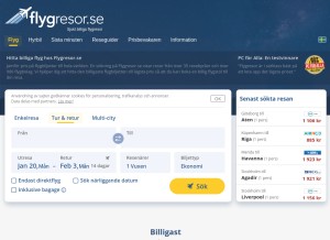 How flygresor.se looks like on a tablet such as an iPad.