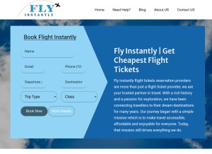 How flyinstantly.com looks like on a tablet such as an iPad.