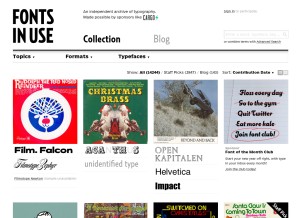 How fontsinuse.com looks like on a tablet such as an iPad.