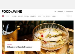 How foodandwine.com looks like on a tablet such as an iPad.