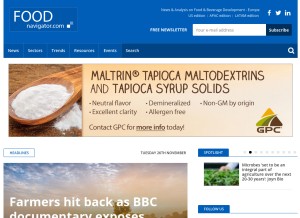 How foodnavigator.com looks like on a tablet such as an iPad.