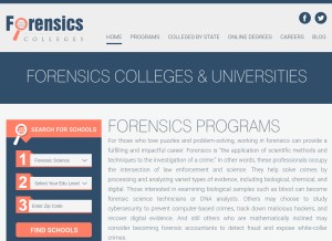 How forensicscolleges.com looks like on a tablet such as an iPad.