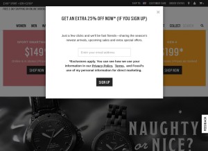 How fossil.com looks like on a tablet such as an iPad.