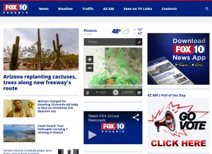 How fox10phoenix.com looks like on a tablet such as an iPad.