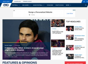 How foxsportsasia.com looks like on a tablet such as an iPad.