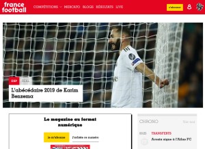 How francefootball.fr looks like on a tablet such as an iPad.