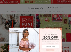How francescas.com looks like on a tablet such as an iPad.
