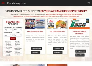 How franchising.com looks like on a tablet such as an iPad.