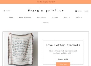 How frankieprintco.com looks like on a tablet such as an iPad.