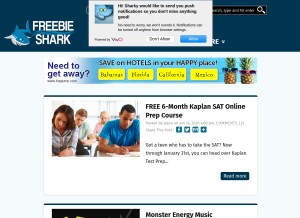 How freebieshark.com looks like on a tablet such as an iPad.