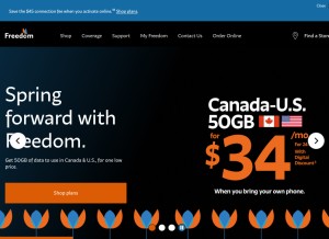 How freedommobile.ca looks like on a tablet such as an iPad.