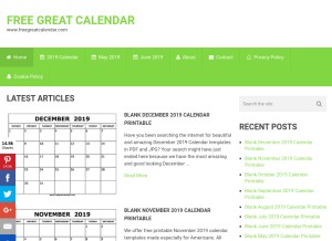 How freegreatcalendar.com looks like on a tablet such as an iPad.