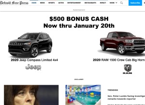 How freep.com looks like on a tablet such as an iPad.