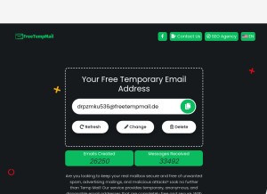 How freetempmail.de looks like on a tablet such as an iPad.