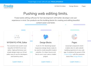 How froala.com looks like on a tablet such as an iPad.