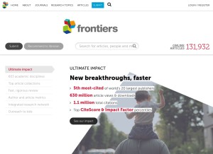 How frontiersin.org looks like on a tablet such as an iPad.