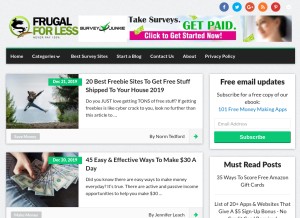 How frugalforless.com looks like on a tablet such as an iPad.