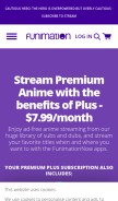 How funimation.com looks like on a mobile device such as an iPhone.
