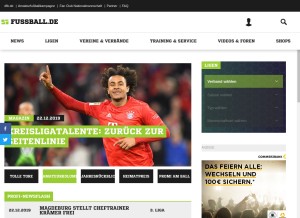 How fussball.de looks like on a tablet such as an iPad.