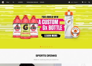 How gatorade.com looks like on a tablet such as an iPad.