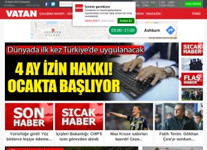 How gazetevatan.com looks like on a tablet such as an iPad.