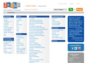 How geebo.com looks like on a tablet such as an iPad.