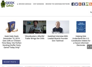 How geekdad.com looks like on a tablet such as an iPad.