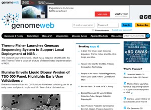 How genomeweb.com looks like on a tablet such as an iPad.