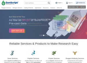 How genscript.com looks like on a tablet such as an iPad.