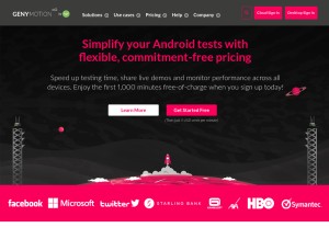How genymotion.com looks like on a tablet such as an iPad.