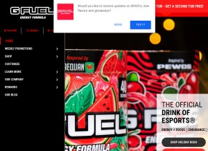 How gfuel.com looks like on a tablet such as an iPad.