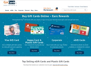 How giftcards.com looks like on a tablet such as an iPad.