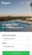 How giggster.com looks like on a mobile device such as an iPhone.