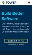 How git-tower.com looks like on a mobile device such as an iPhone.