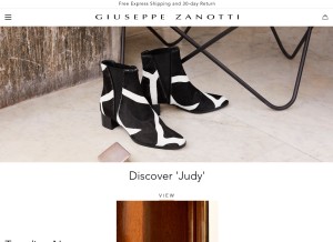 How giuseppezanotti.com looks like on a tablet such as an iPad.