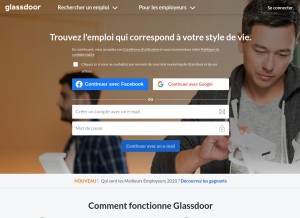 How glassdoor.fr looks like on a tablet such as an iPad.