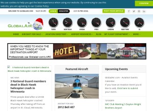 How globalair.com looks like on a tablet such as an iPad.