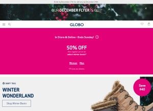 How globoshoes.com looks like on a tablet such as an iPad.