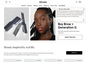 How glossier.com looks like on a tablet such as an iPad.