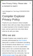 How godbolt.org looks like on a mobile device such as an iPhone.